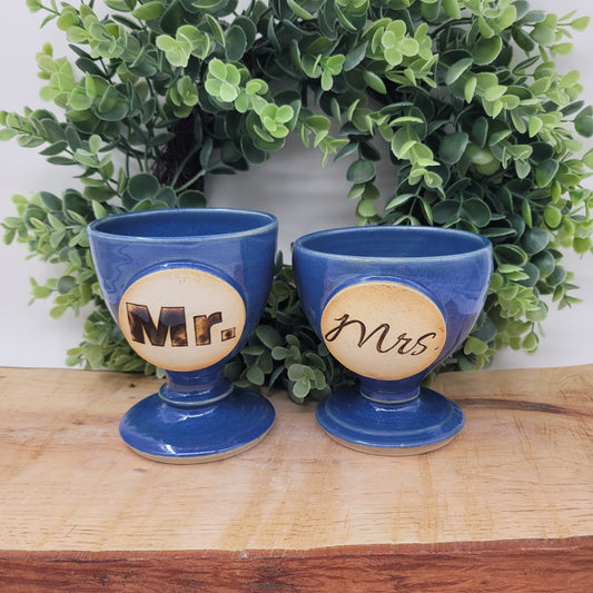 Mr. and Mrs. Set of Toasting Glasses | Something Blue Wedding Gift | Couples Goblet Pair | Blue | 6 Ounces