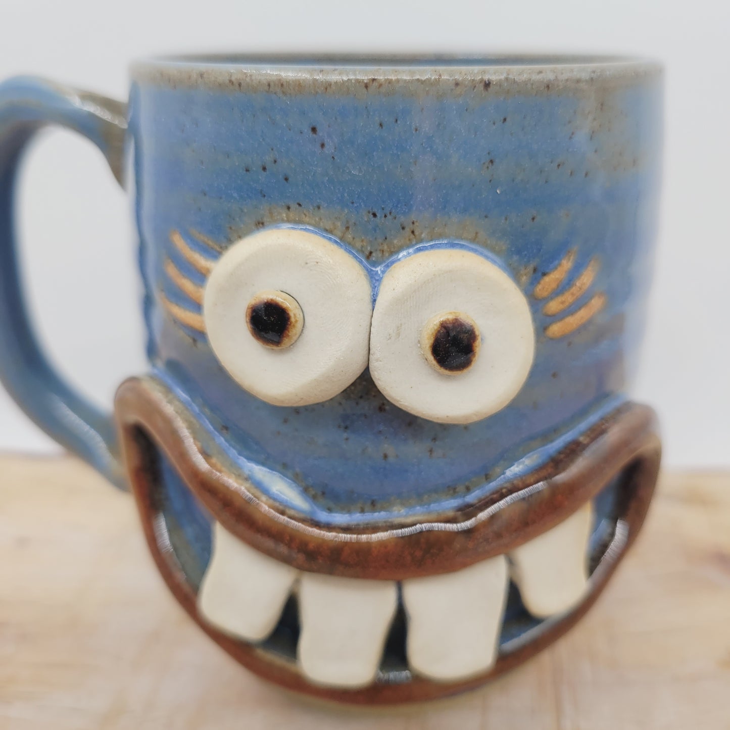 MONDAY Morning Mug | Funny Face Coffee Cup | 16 OZ Blue | Unique Handmade Stoneware Pottery
