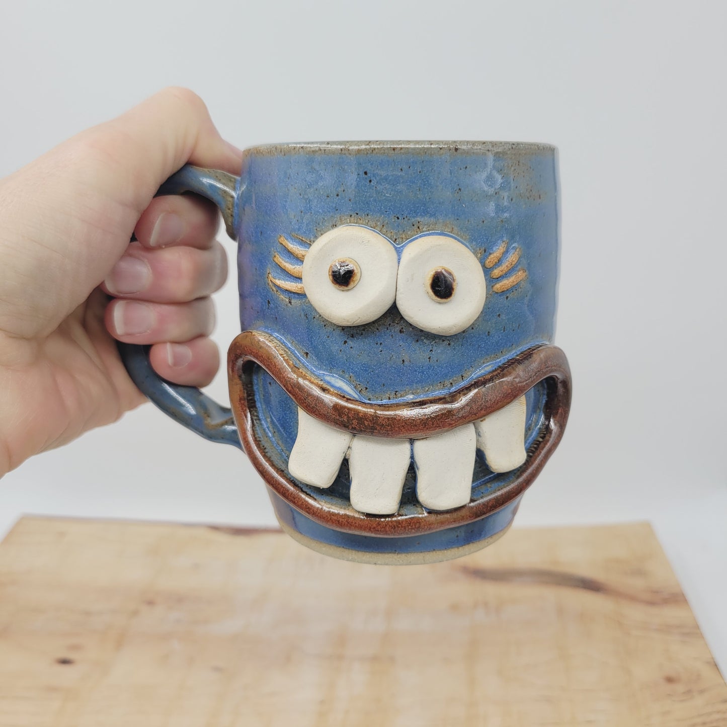 MONDAY Morning Mug | Funny Face Coffee Cup | 16 OZ Blue | Unique Handmade Stoneware Pottery