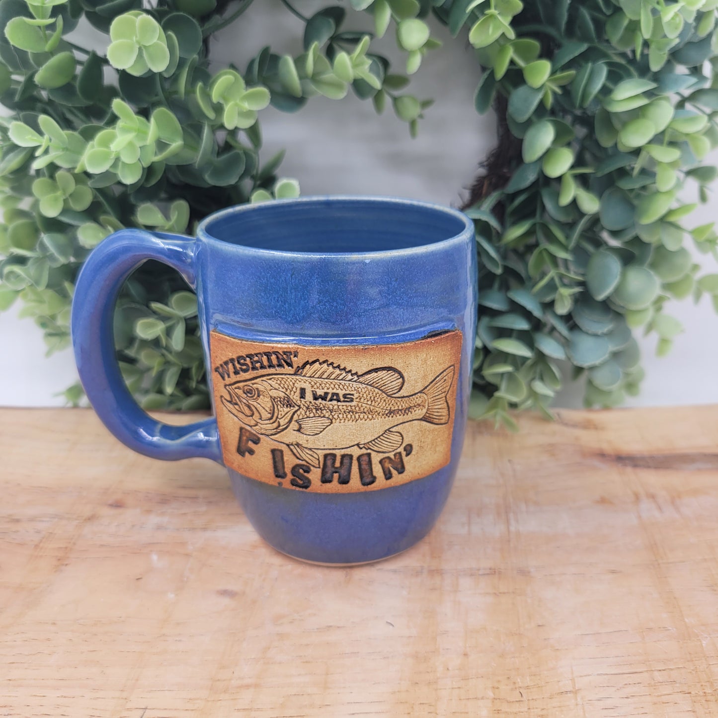 Wishin I Was Fishin Mug | Father's Day Gifts | Lake Sayings Coffee Cup | Fishing Mug | Blue | 12 Ounces