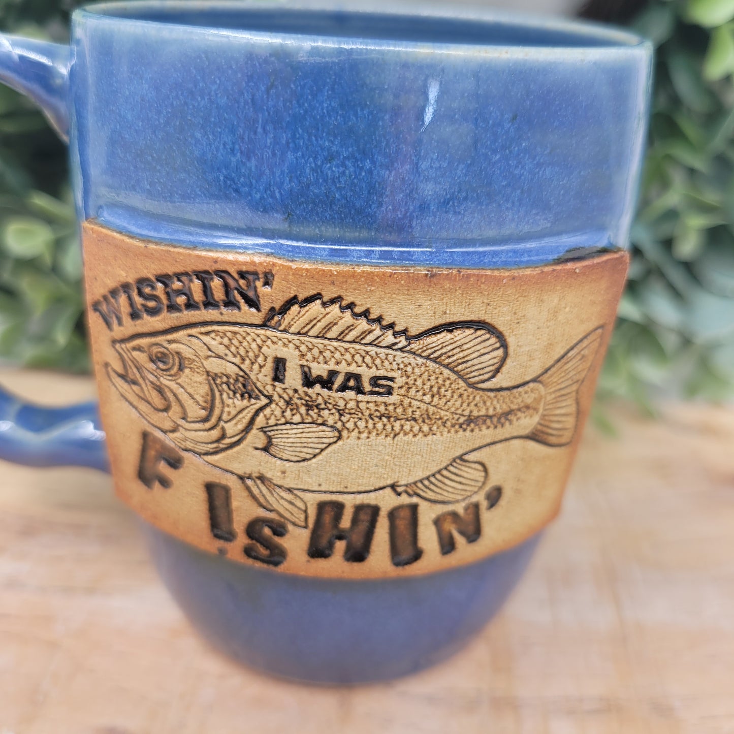 Wishin I Was Fishin Mug | Father's Day Gifts | Lake Sayings Coffee Cup | Fishing Mug | Blue | 12 Ounces