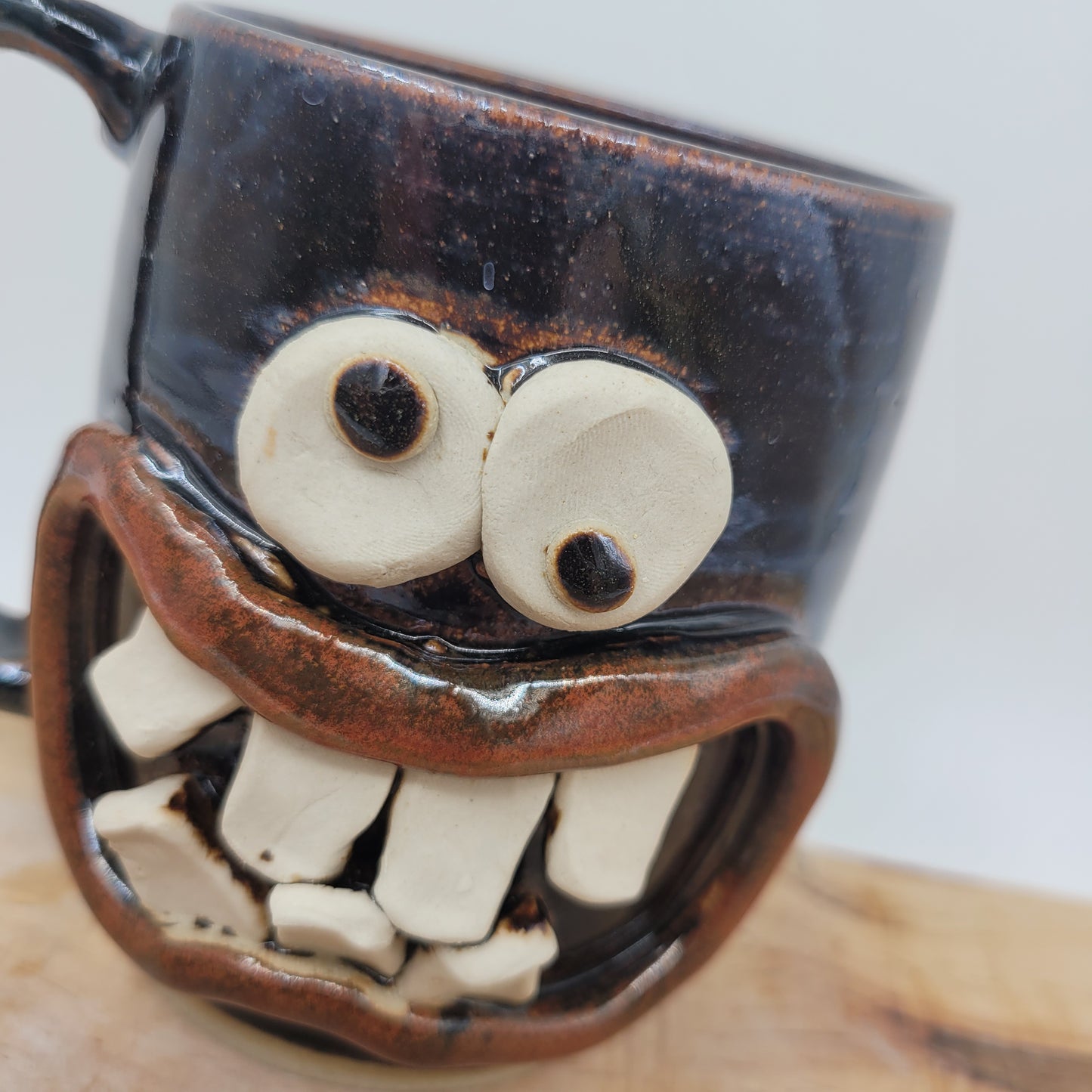 Taco Lover Coffee Cup | Handmade Pottery Face Mug | Funny Man Gift | Ceramic Stoneware | 16 Ounces Large | Chocolate