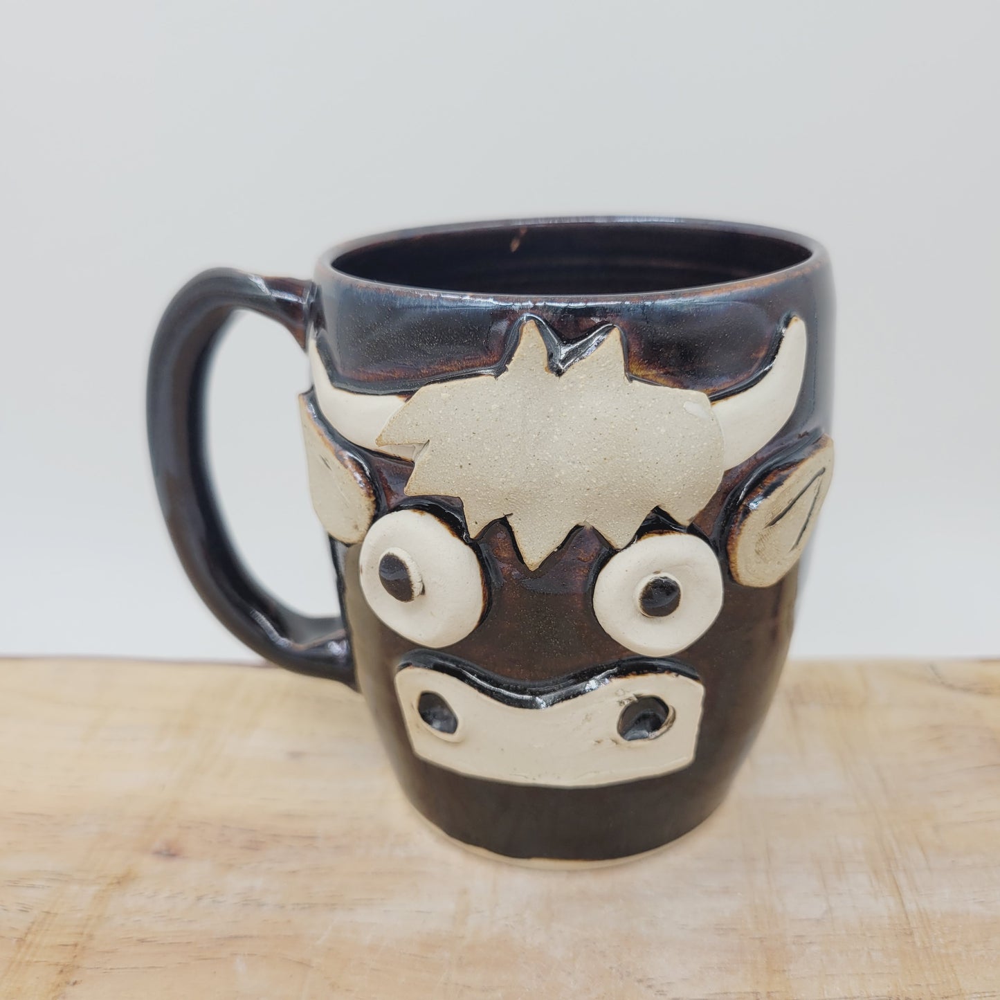 Highland Cow Face Mug | Farm Life Coffee Cups | Bull with Horns | Country Homesteaders | Black | 16 Oz