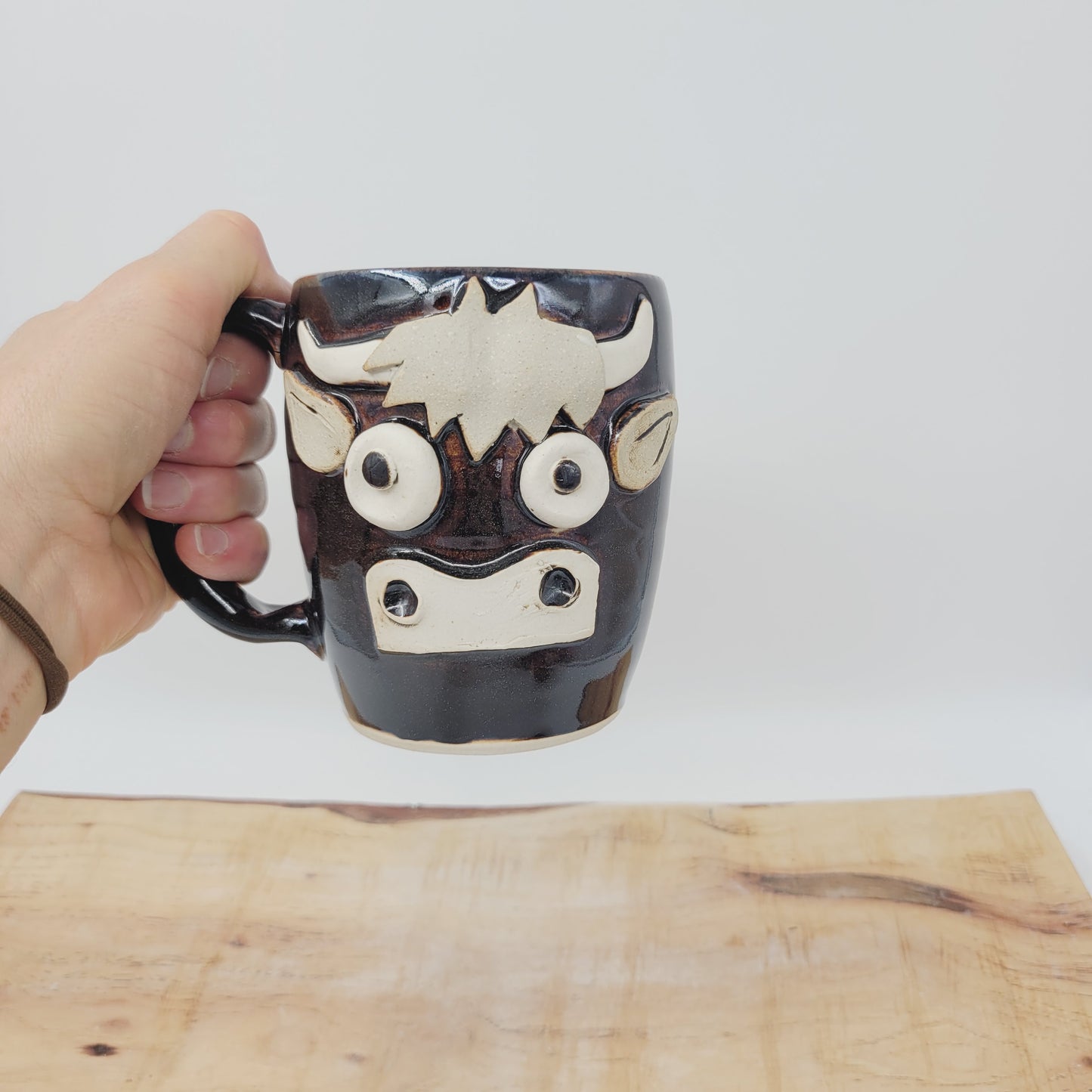 Highland Cow Face Mug | Farm Life Coffee Cups | Bull with Horns | Country Homesteaders | Black | 16 Oz