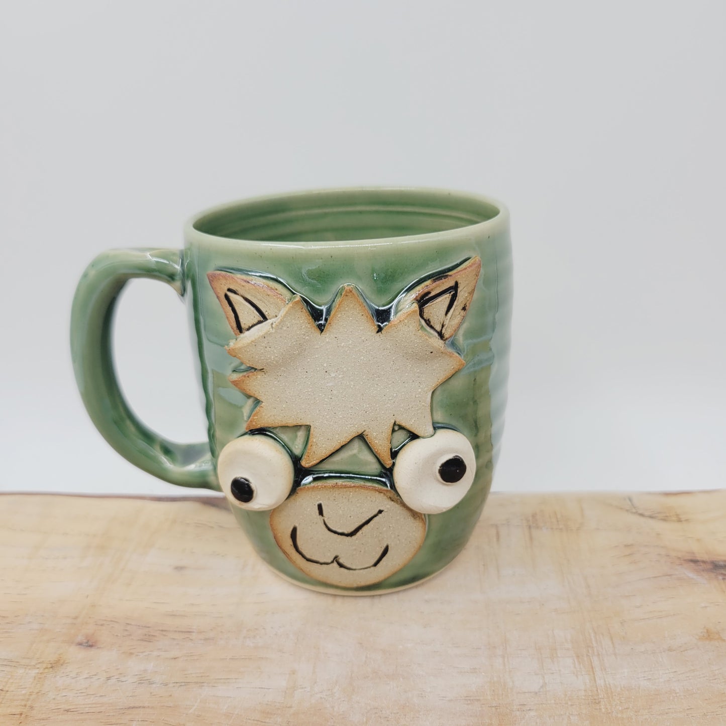 Llama Lover Coffee Cups and Tea Mugs | Green Handmade Pottery Tea | 16 Ounces | Silly Animals