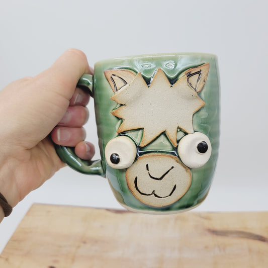 Llama Lover Coffee Cups and Tea Mugs | Green Handmade Pottery Tea | 16 Ounces | Silly Animals