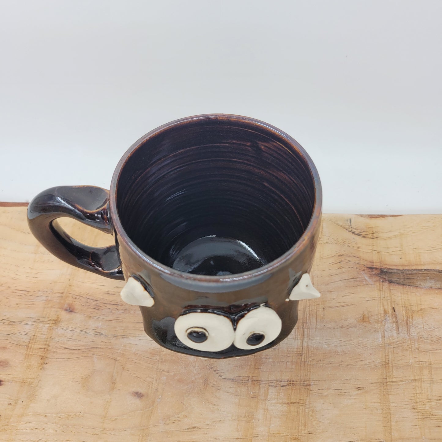 Snack Attack Monster Mug | Handmade Pottery Coffee Cups | Funny Creature Face Mug | 16 Oz | Black