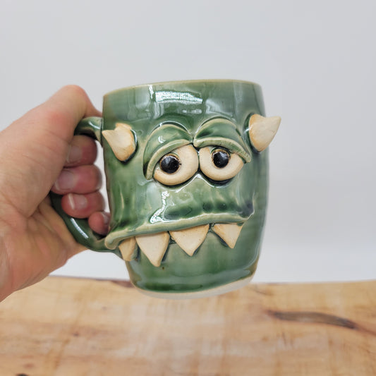 Coffee Monster Mug | Not a Morning Person | Funny Creature Coffee Cup | 16 Oz | Green