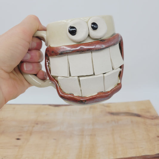 Coffee Cups. Funny Confused Face Mug. Nelson Studio UgChug. Creamy Stone White. Extra Large Big 16 Ounces