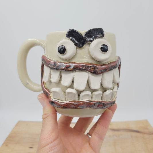 Funny Coffee Cup | Handmade Pottery Face Mug | Man Gift | Ceramic Stoneware | 16 Ounces Large | Stone