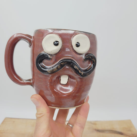 Face Mug with Handlebar Mustache | Funny Coffee Cups | Red 20 Oz Extra Large | Nelson Studio Ug Chug