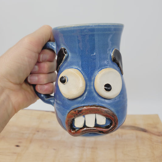 Nelson Studio Ug Chug Face Mug | Funny Face Coffee Cups | Blue | Hilarious Handmade Ceramic Stoneware Pottery