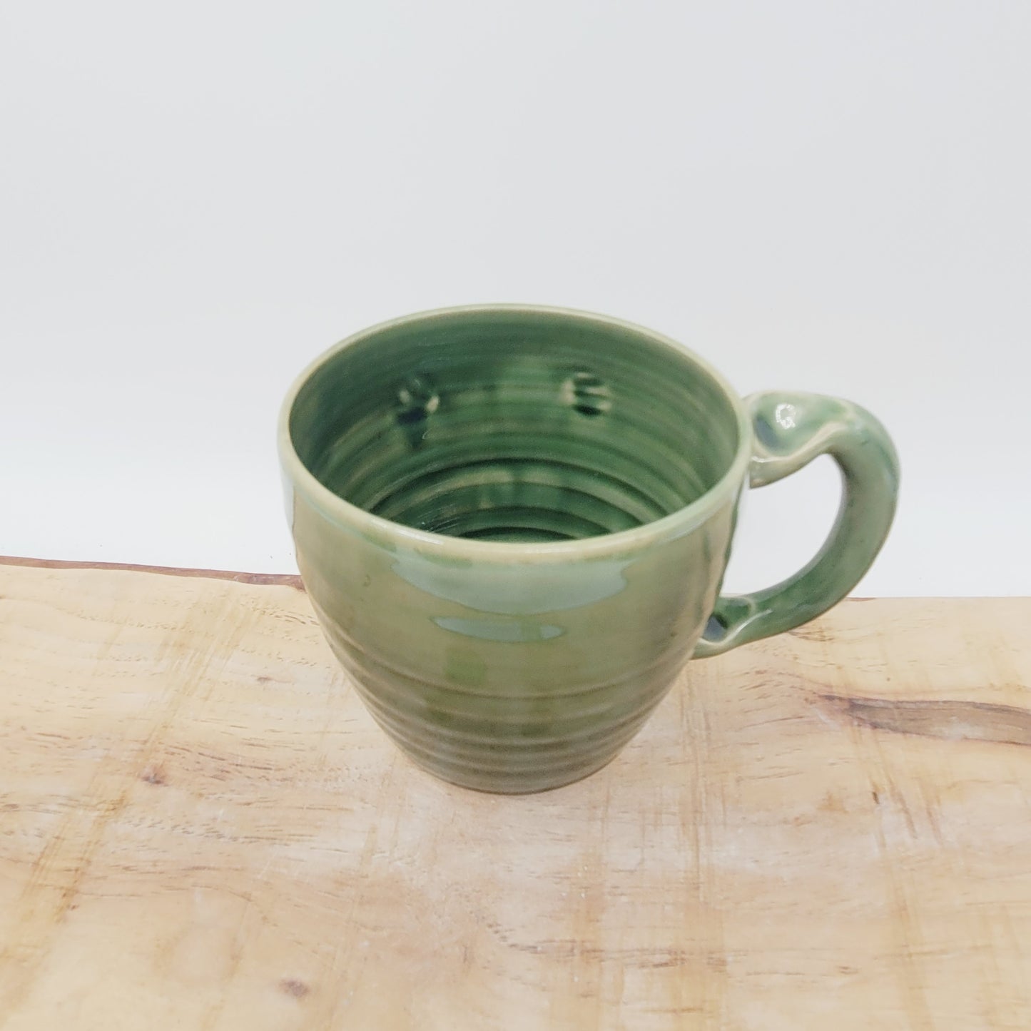 Crazy Coffee Cup| Funny Woman Smiley Face | 14-16 OZ Green | Unique Handmade Stoneware Pottery