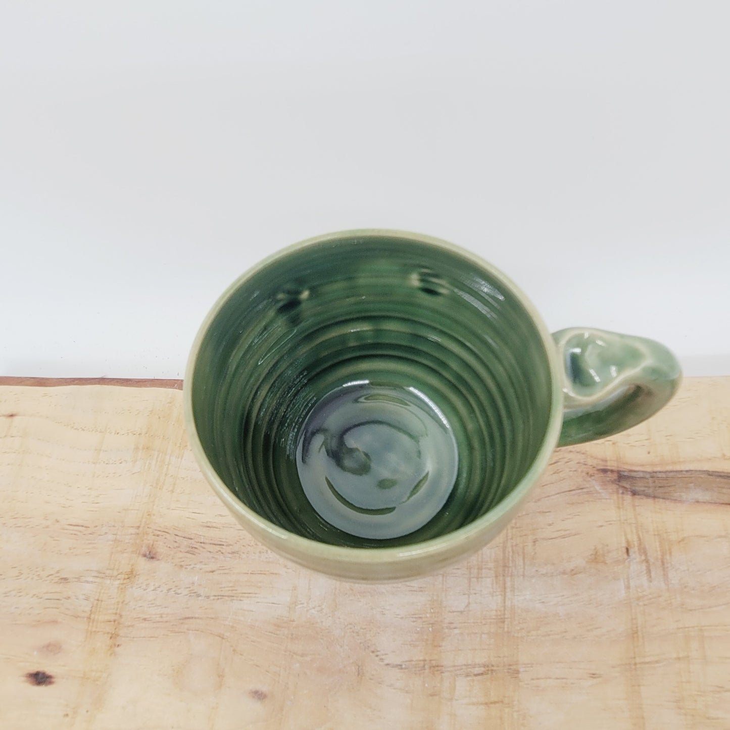 Crazy Coffee Cup| Funny Woman Smiley Face | 14-16 OZ Green | Unique Handmade Stoneware Pottery