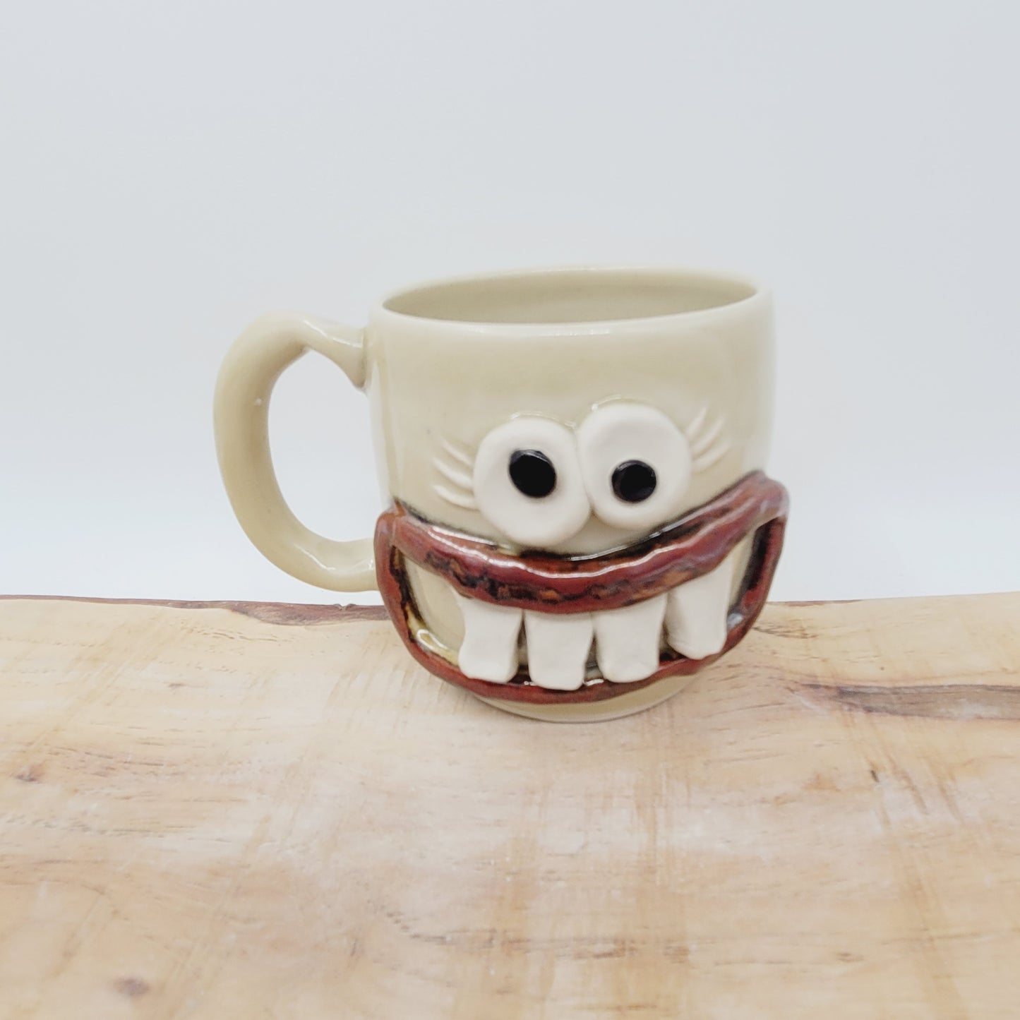 Coffee Lover Ug Chug Face Mug | Handmade Ceramic Stoneware Pottery Coffee Cups for Woman  | Cream | 12 Oz