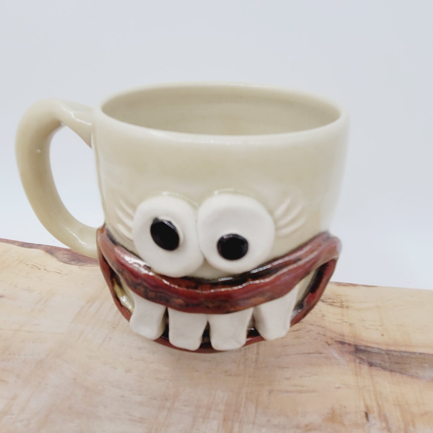 Coffee Lover Ug Chug Face Mug | Handmade Ceramic Stoneware Pottery Coffee Cups for Woman  | Cream | 12 Oz