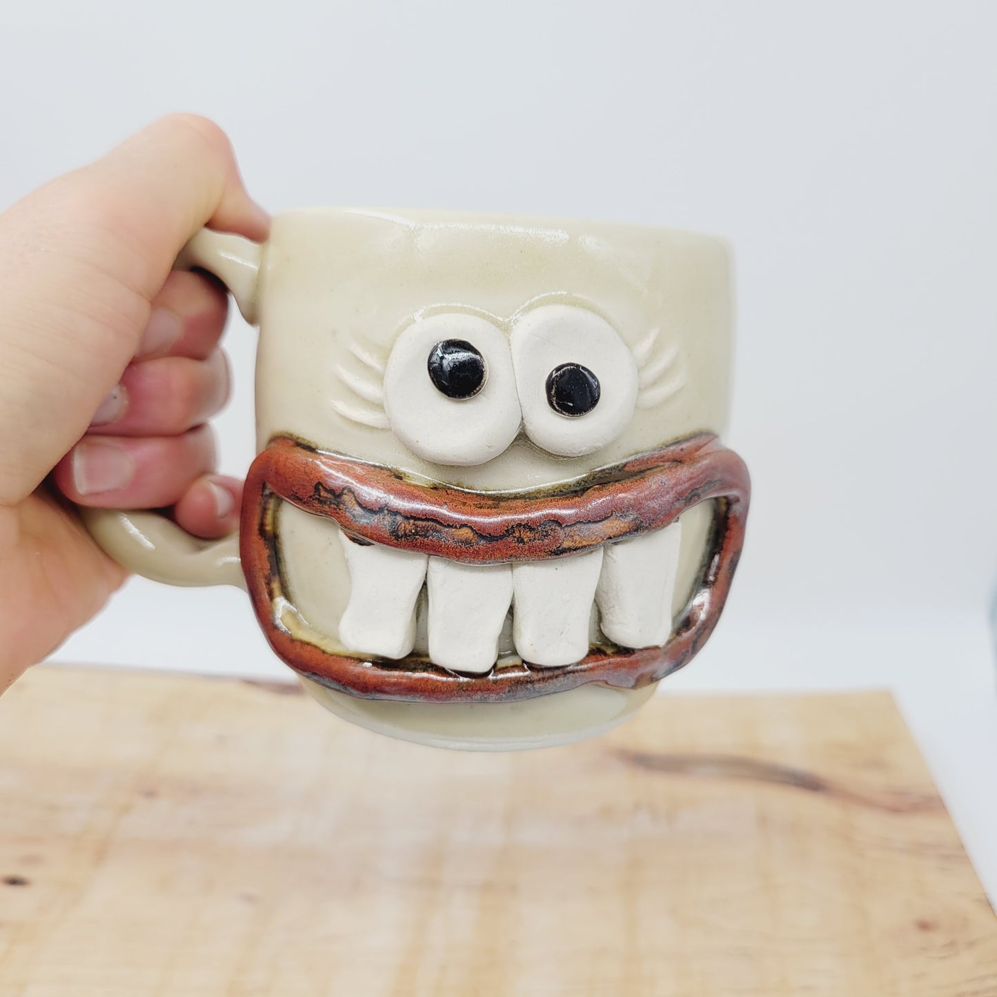 Coffee Lover Ug Chug Face Mug | Handmade Ceramic Stoneware Pottery Coffee Cups for Woman  | Cream | 12 Oz