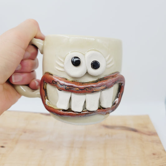Coffee Lover Ug Chug Face Mug | Handmade Ceramic Stoneware Pottery Coffee Cups for Woman  | Cream | 12 Oz