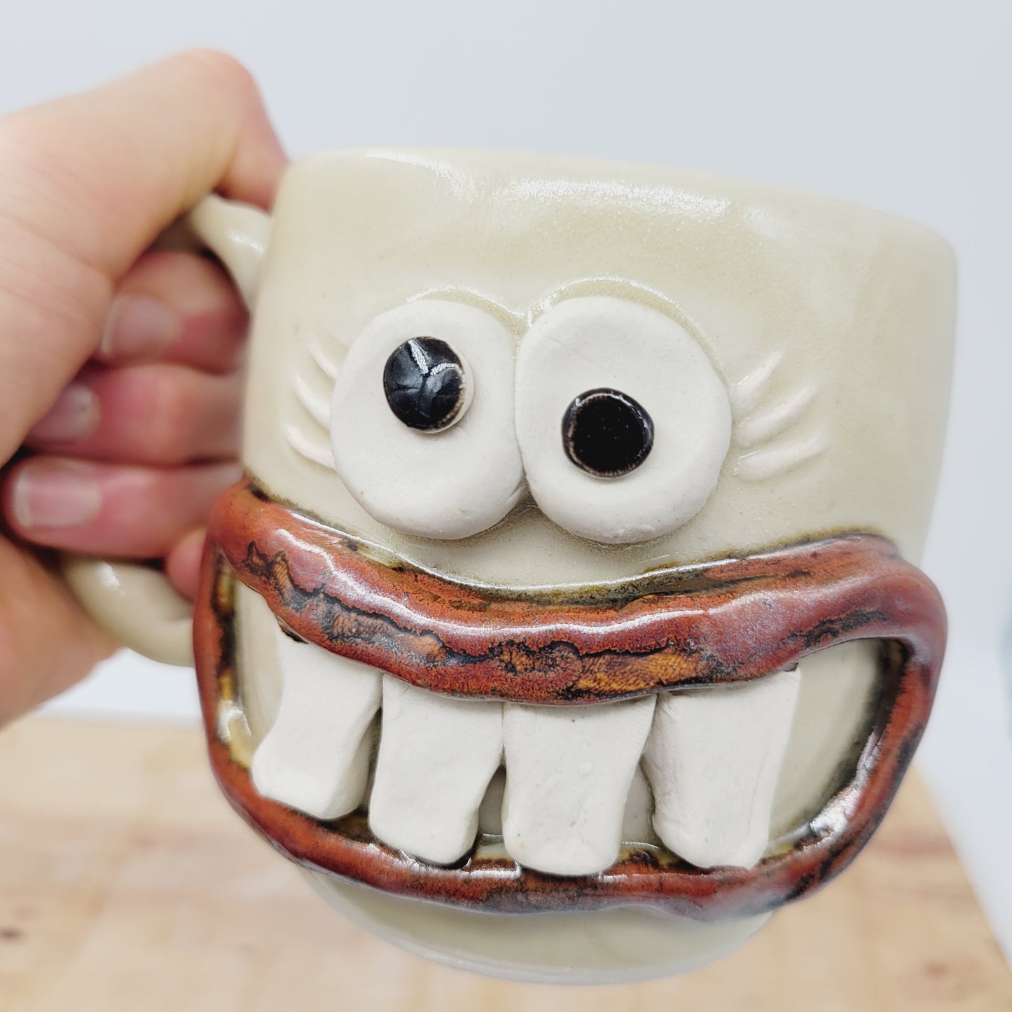 Coffee Lover Ug Chug Face Mug | Handmade Ceramic Stoneware Pottery Coffee Cups for Woman  | Cream | 12 Oz