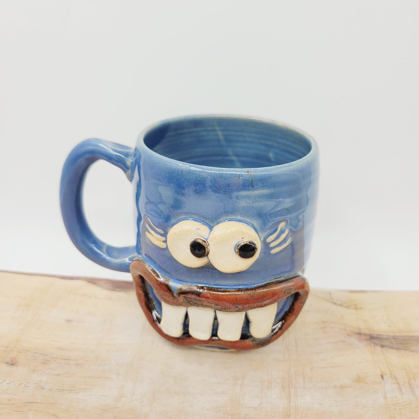 MONDAY Morning Mug | Funny Face Coffee Cup | 16 OZ Blue | Unique Handmade Stoneware Pottery