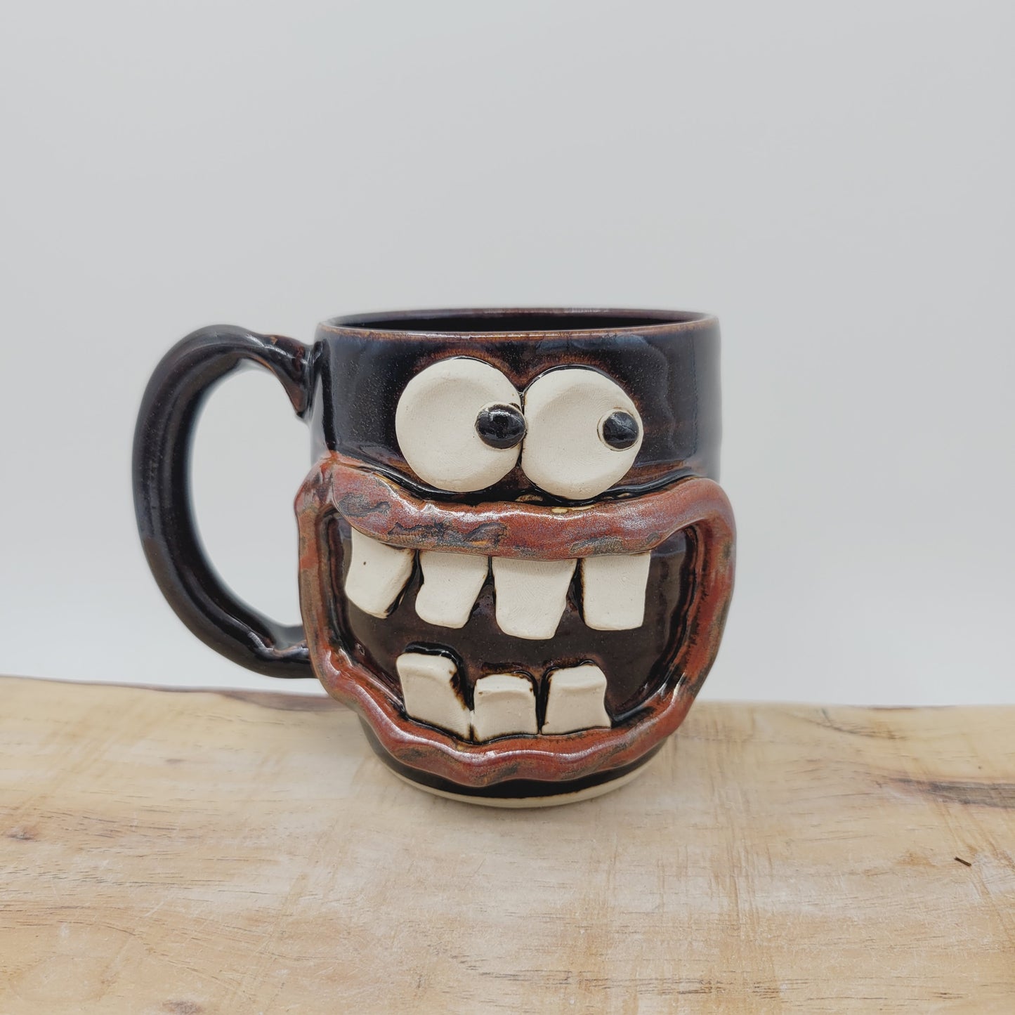 Taco Lover Coffee Cup | Handmade Pottery Face Mug | Funny Man Gift | Ceramic Stoneware | 16 Ounces Large | Chocolate