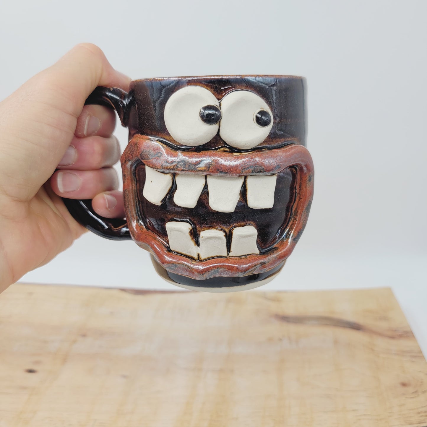 Taco Lover Coffee Cup | Handmade Pottery Face Mug | Funny Man Gift | Ceramic Stoneware | 16 Ounces Large | Chocolate