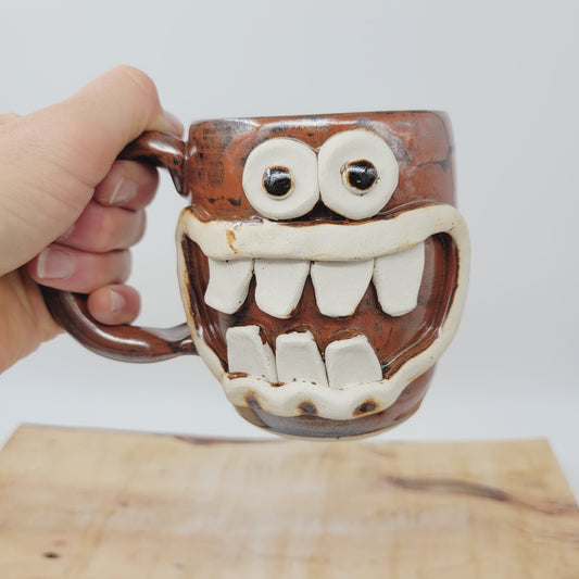UG CHUG Face Mug | Stoneware Pottery Coffee Cup | Large | Rustic Red Brown