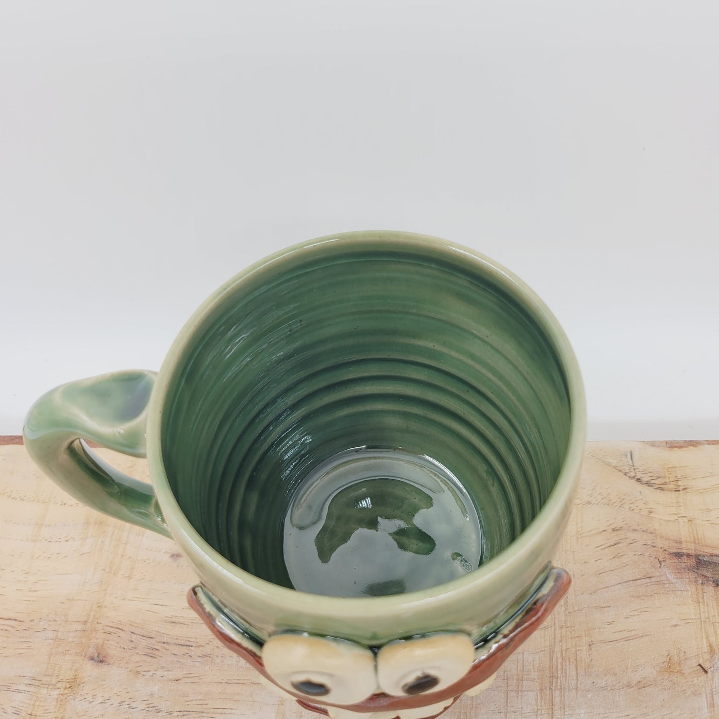 Green Smiley Face Coffee Cup | 16 Ounces | Handmade Stoneware Pottery