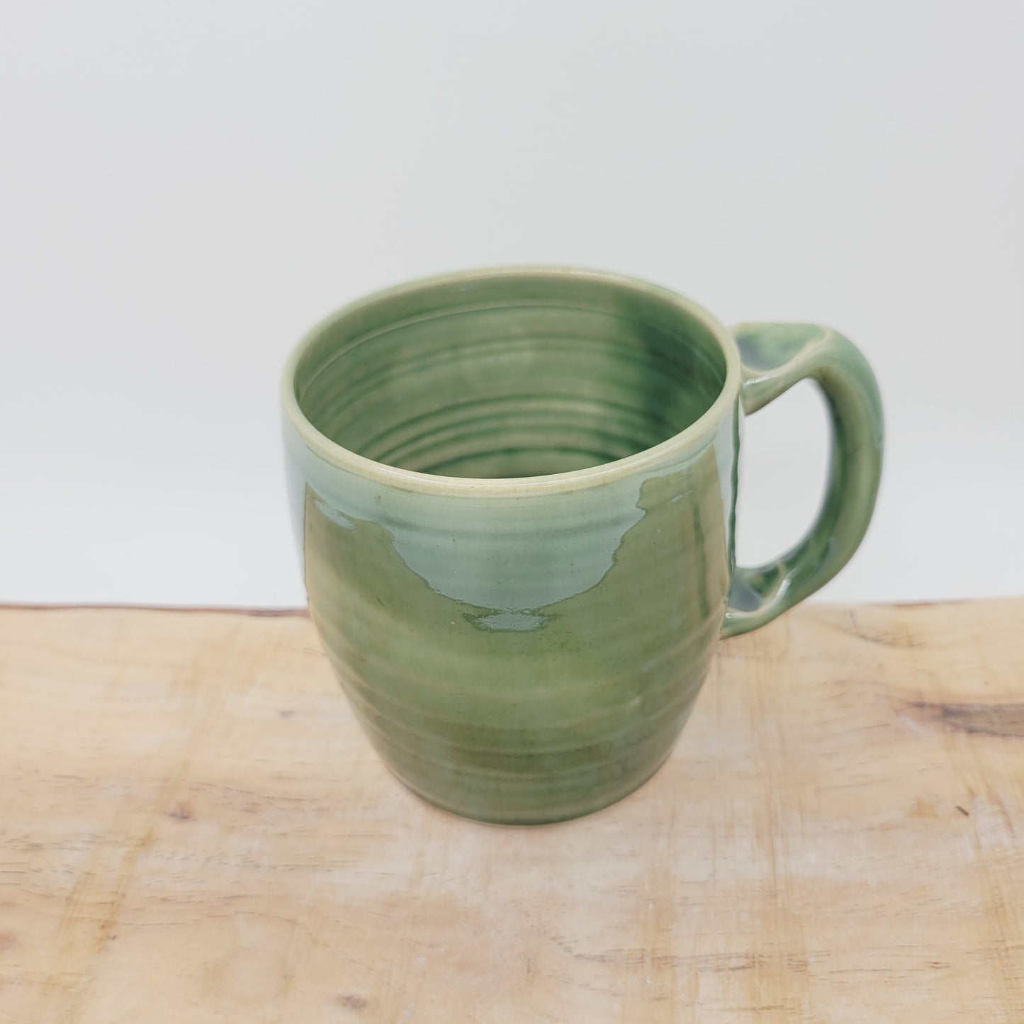 Green Smiley Face Coffee Cup | 16 Ounces | Handmade Stoneware Pottery