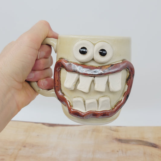 Funny Coffee Cup | Handmade Pottery Face Mug | Getting Older Man Gift | Ceramic Stoneware | 16 Ounces Large | Stone