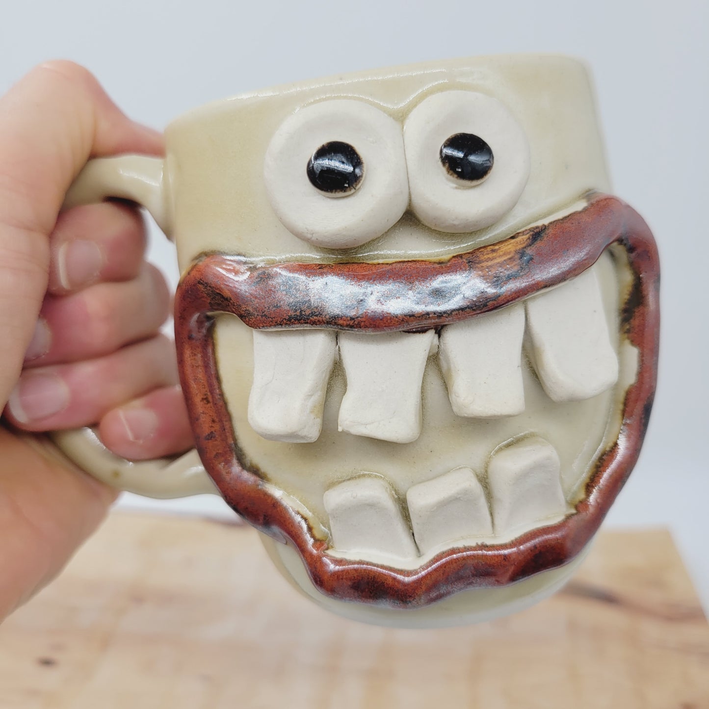 Funny Coffee Cup | Handmade Pottery Face Mug | Getting Older Man Gift | Ceramic Stoneware | 16 Ounces Large | Stone