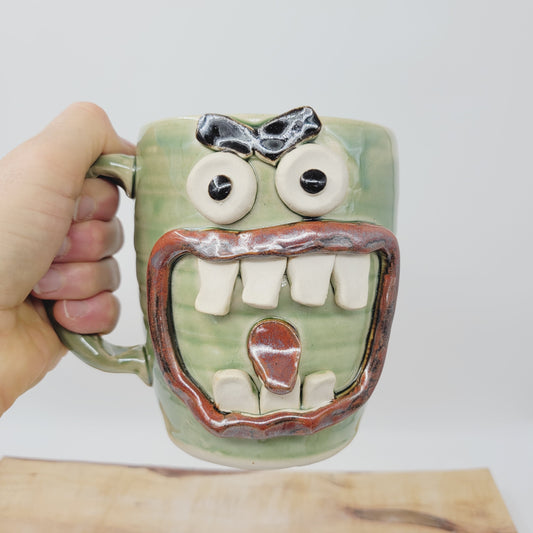 Smell of Fresh Coffee | Extra Large 24 Oz Smiley Face Mug | Green Beer Tankard | Handmade Stoneware Pottery | Nelson Studio Ug Chug