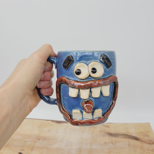 Donut Lover Coffee Cup | Extra Large 20 Oz Smiley Face Mug | Blue Tankard | Handmade Stoneware Pottery | Nelson Studio Ug Chug