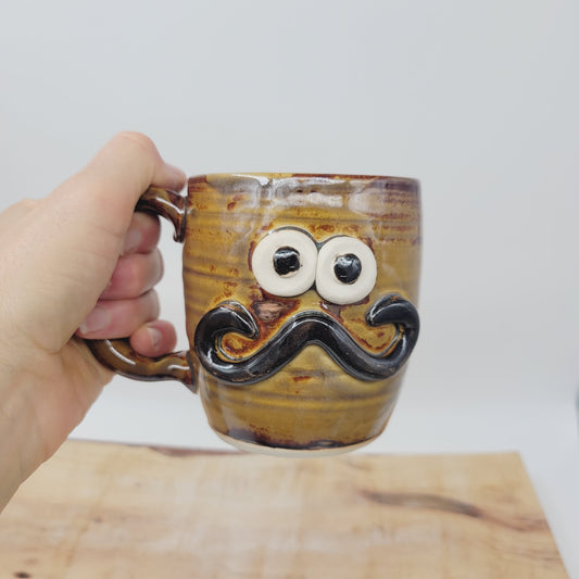 Mans Handlebar Mustache Face Mug | Funny Coffee Cup | Medium 10-12 Ounces | Nelson Studio Stoneware Pottery | Handmade Ug Chug