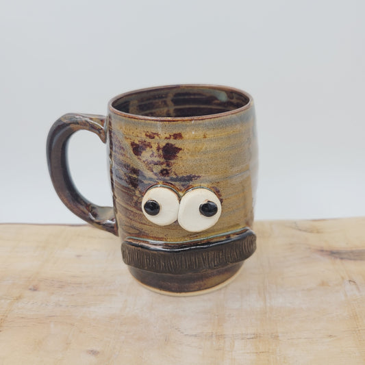 Man's Bushy Mustache Mug | Ceramic Stoneware Pottery Coffee Cup | Microwave Dishwasher Safe | Rusty Brown