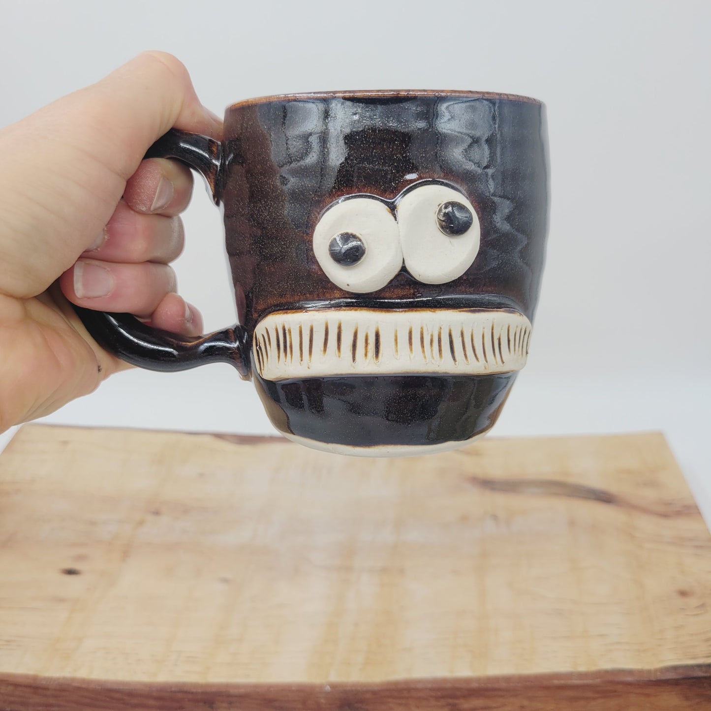 Man's Bushy Mustache Mug | Ceramic Stoneware Pottery Coffee Cup | Chocolate Brown Black | Nelson Studio Ug Chugs