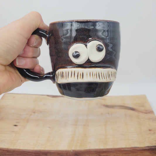 Man's Bushy Mustache Mug | Ceramic Stoneware Pottery Coffee Cup | Chocolate Brown Black | Nelson Studio Ug Chugs