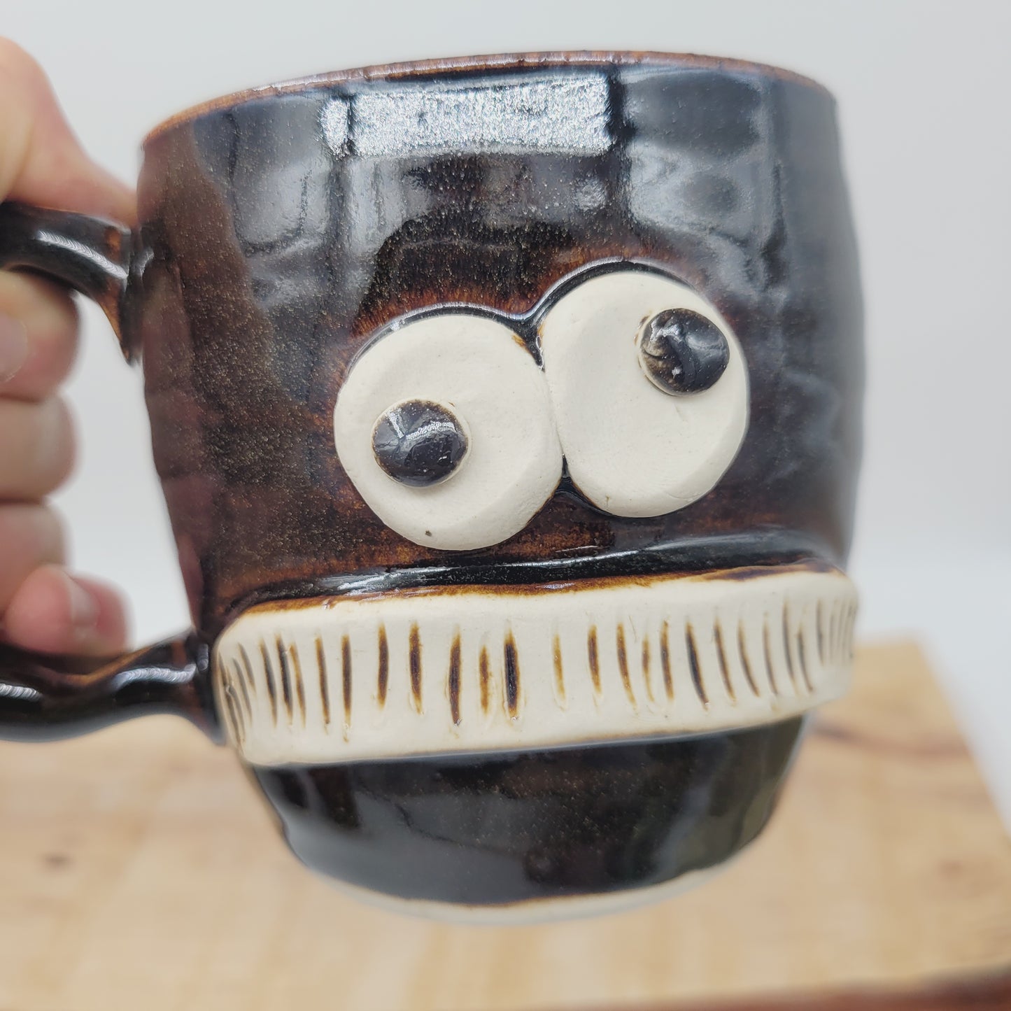 Man's Bushy Mustache Mug | Ceramic Stoneware Pottery Coffee Cup | Chocolate Brown Black | Nelson Studio Ug Chugs