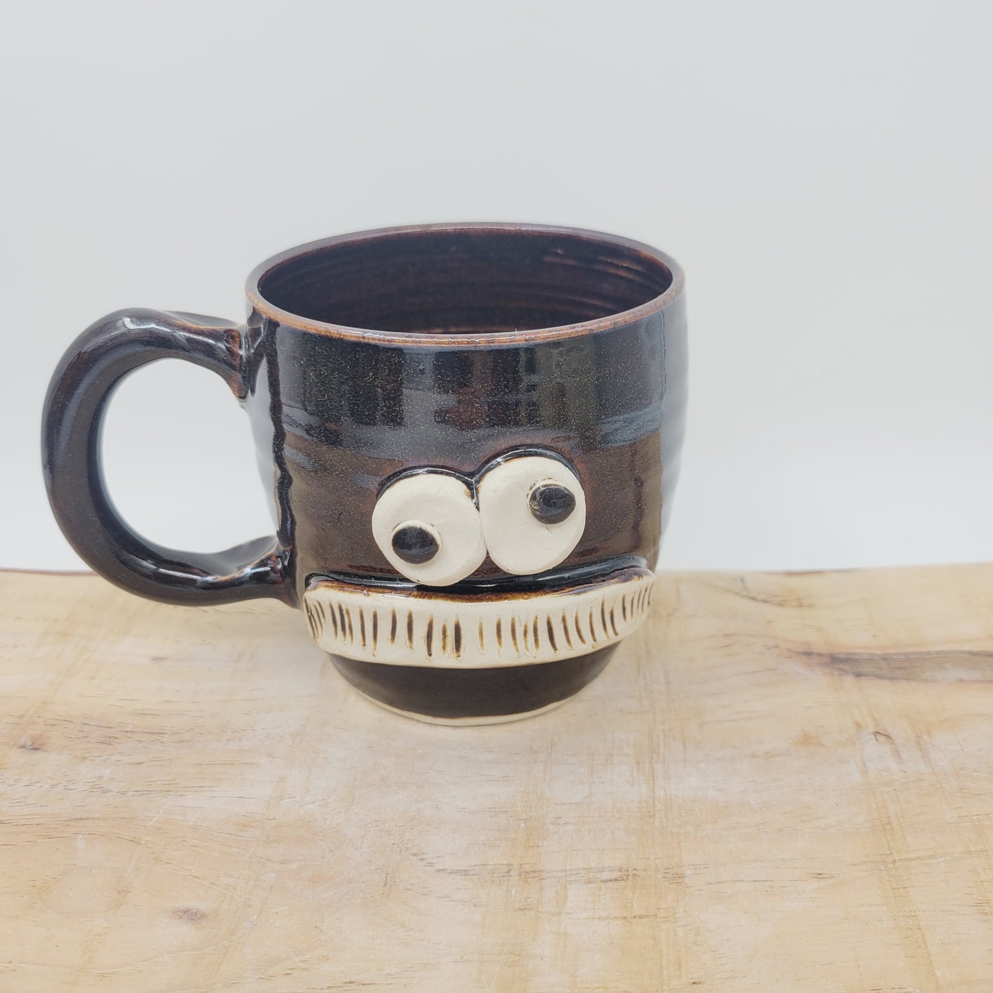 Man's Bushy Mustache Mug | Ceramic Stoneware Pottery Coffee Cup | Chocolate Brown Black | Nelson Studio Ug Chugs
