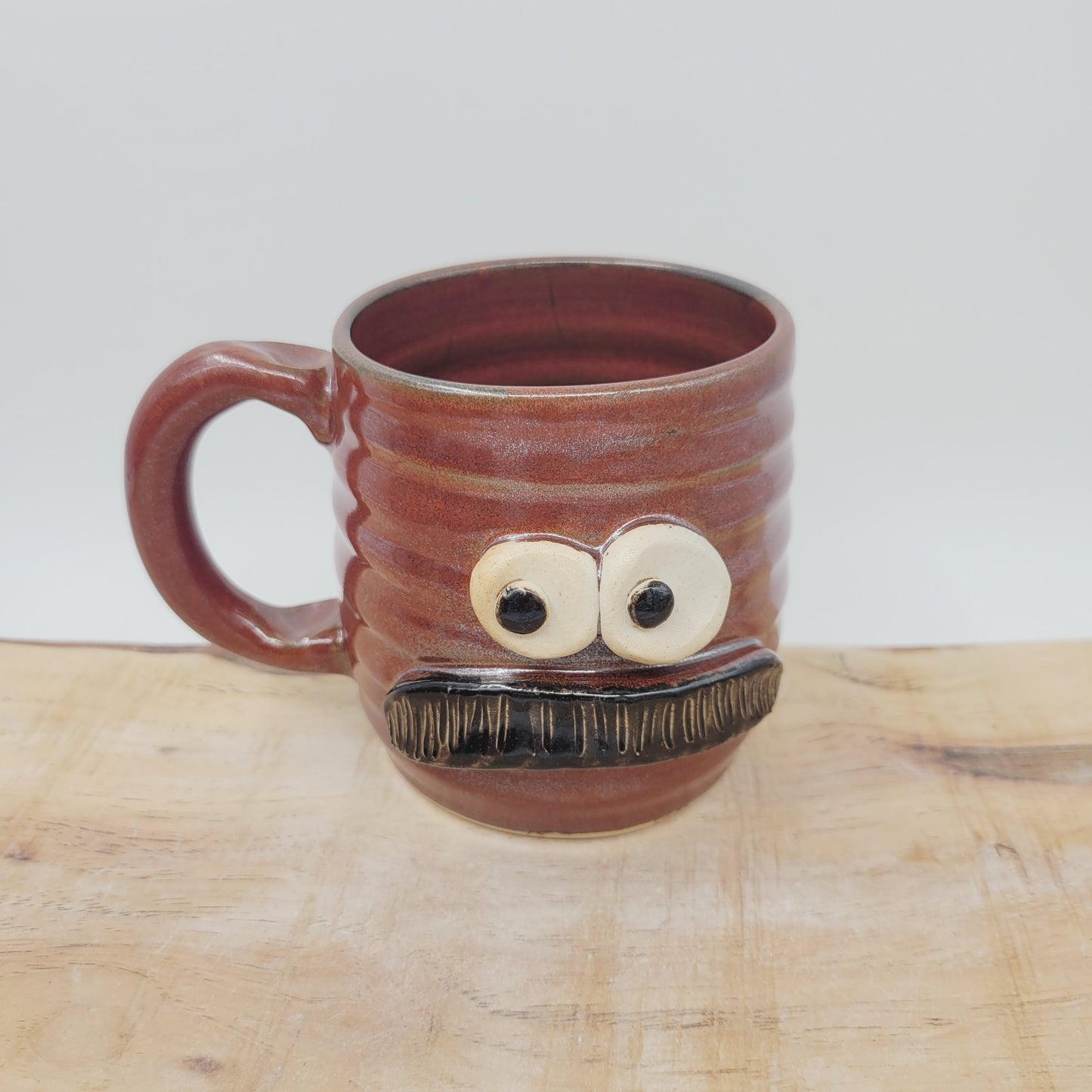 Man's Bushy Mustache Mug | Ceramic Stoneware Pottery Coffee Cup | Microwave Dishwasher Safe | Rustic Red Brown