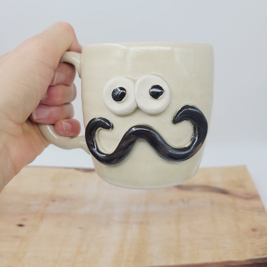Coffee Cup | Creamy Stone | Medium 12 Oz Handlebar Mustache Mug Stoneware Clay Pottery | Nelson Studio UgChug