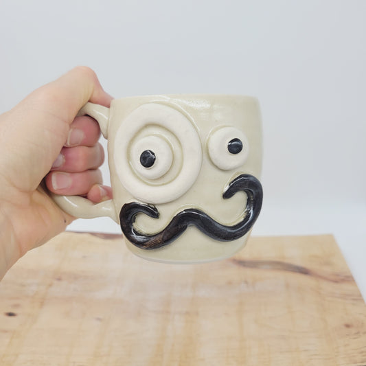 Face Mug with Monocle and Handlebar Mustache | Funny Coffee Cups | Cream 12 Oz Medium | Nelson Studio Ug Chug