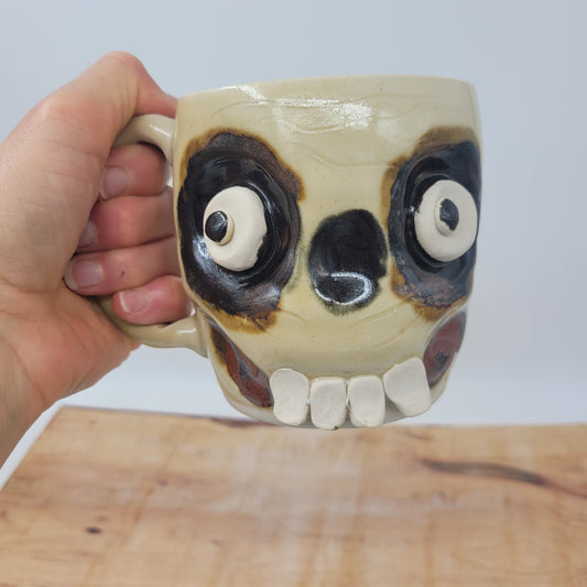 Zombie Coffee Cup | Bone White Scary Spooky Undead Skull | Creepy Fun Monster Lover Mug | Ceramic Pottery
