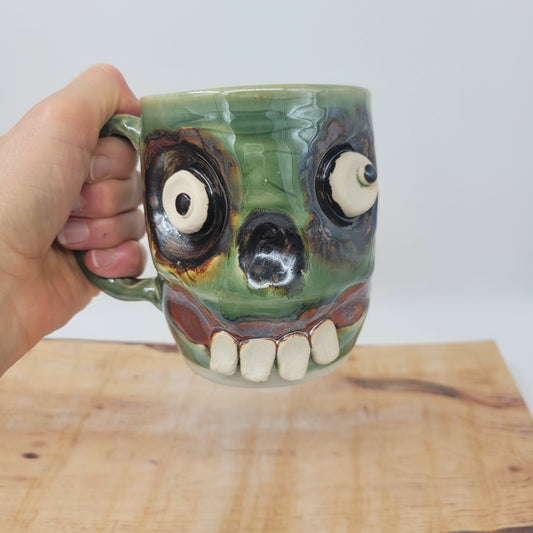 HALLOWEEN Coffee Cup | Spooky Scary Green Zombie Face Monster Mug | Fall Autumn Pottery