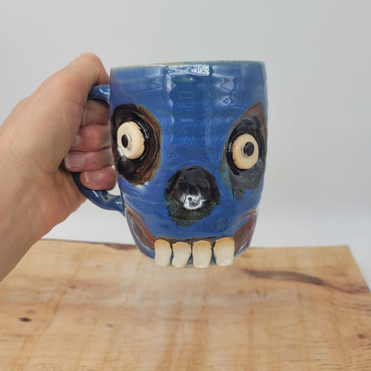 Zombie Monster Scary Mug | Walking Dead Blue Coffee Cup | Creepy Face Pottery | Ug Chug