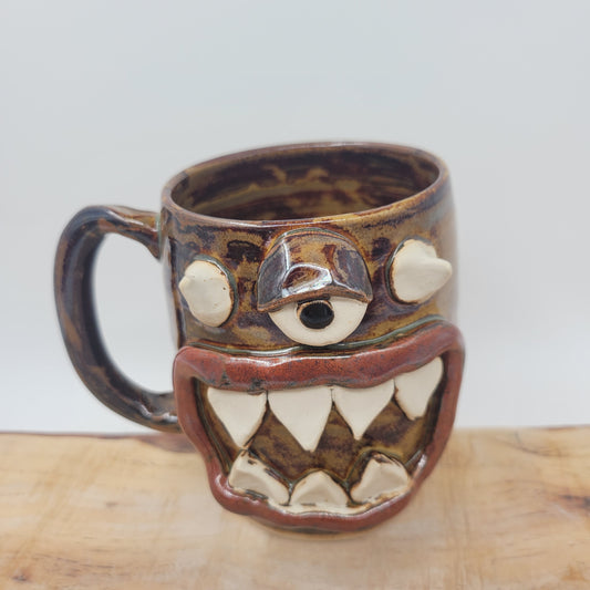 Sleepy Monster Mug | Not a Morning Person Coffee Cup | Funny Creature Face Mug | 16 Oz | Rusty Brown