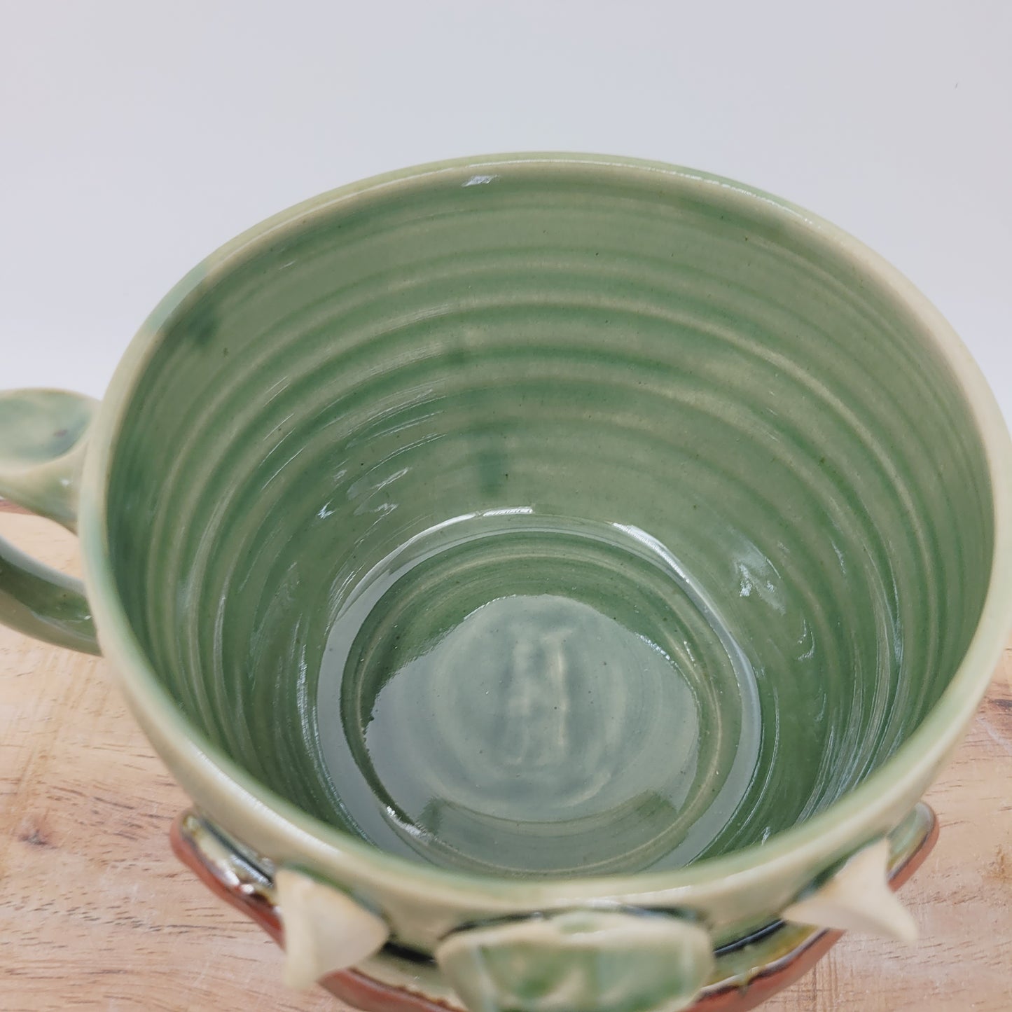 Monster Soup Mug with Horns | Handmade Pottery Fall Pottery Chili Crock | Funny Creature Cyclops Face |  Green