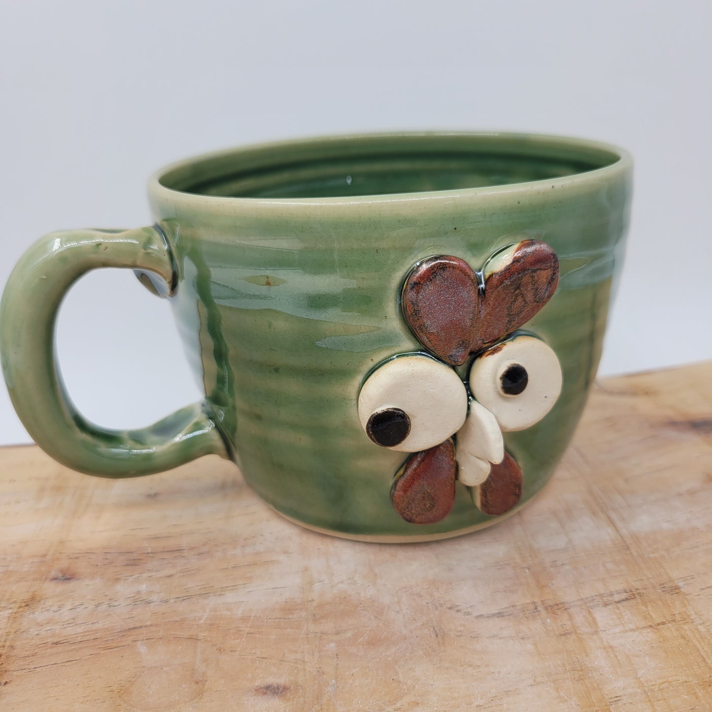 Farmhouse Rooster Soup Mug | Chicken Collector Bowl with Handle | Handmade Stoneware Clay Pottery | Green | Nelson Studio Ug Chug