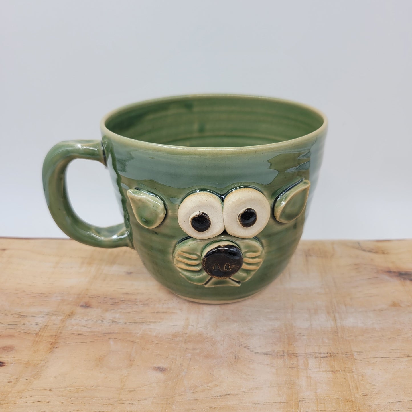 Cat lover Soup Mug | PRISCILLA Cat by Nelson Studio | Funny Feline Face Bowl with Small Handle | Green
