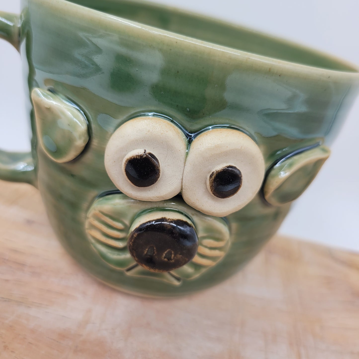 Cat lover Soup Mug | PRISCILLA Cat by Nelson Studio | Funny Feline Face Bowl with Small Handle | Green